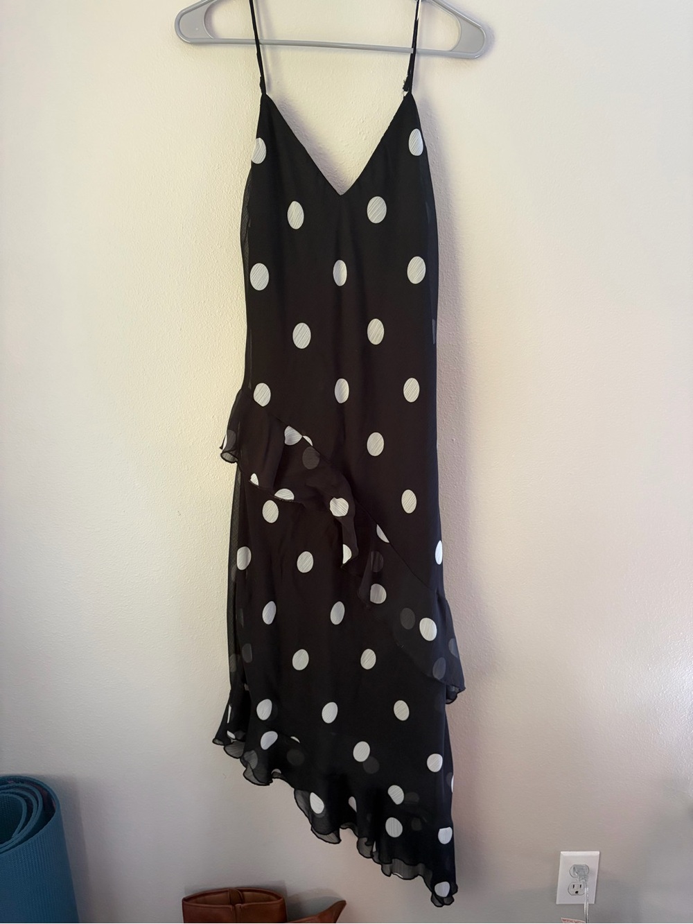 Gianni Bini Black & White Polka Dot Asymmetrical Slip Dress